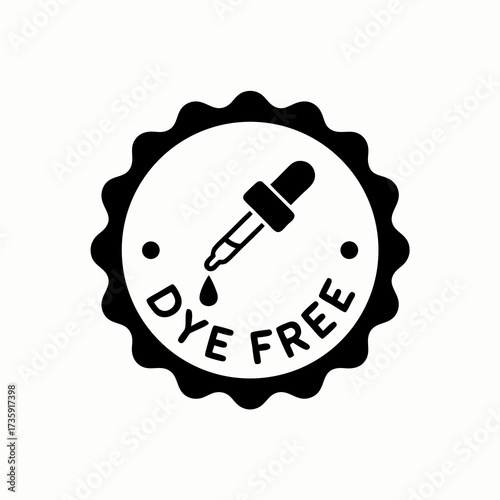 Dye Free Black Wavy Round Stamp Vector Icon - Pipette Dropper Chemical Product Safety Badge