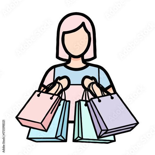Person holding multiple shopping bags in pastel colors, representing shopping and consumerism