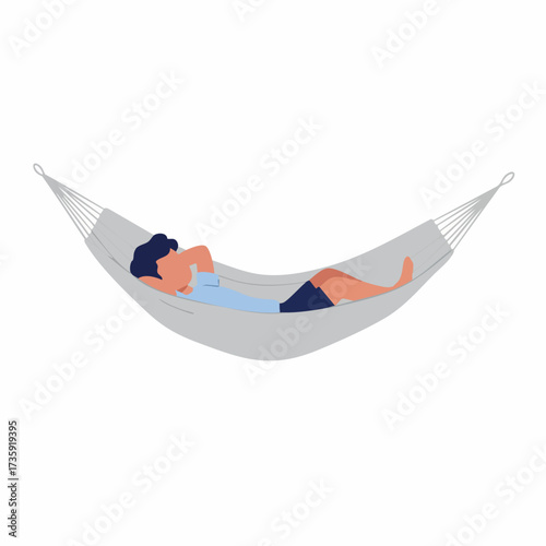 Minimalist Flat Illustration of Woman Relaxing on Hammock Lifestyle Graphic