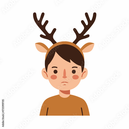 Cute Flat Style Boy Wearing Reindeer Antlers Headband Costume Illustration