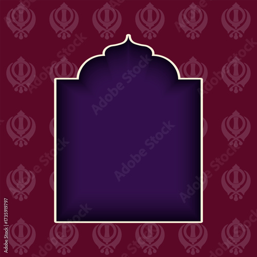 Guru Nanak Jayanti. Vector illustration of empty Frame with Khanda symbol for indian Guru Nanak holiday poster greeting card template design. EPS 10