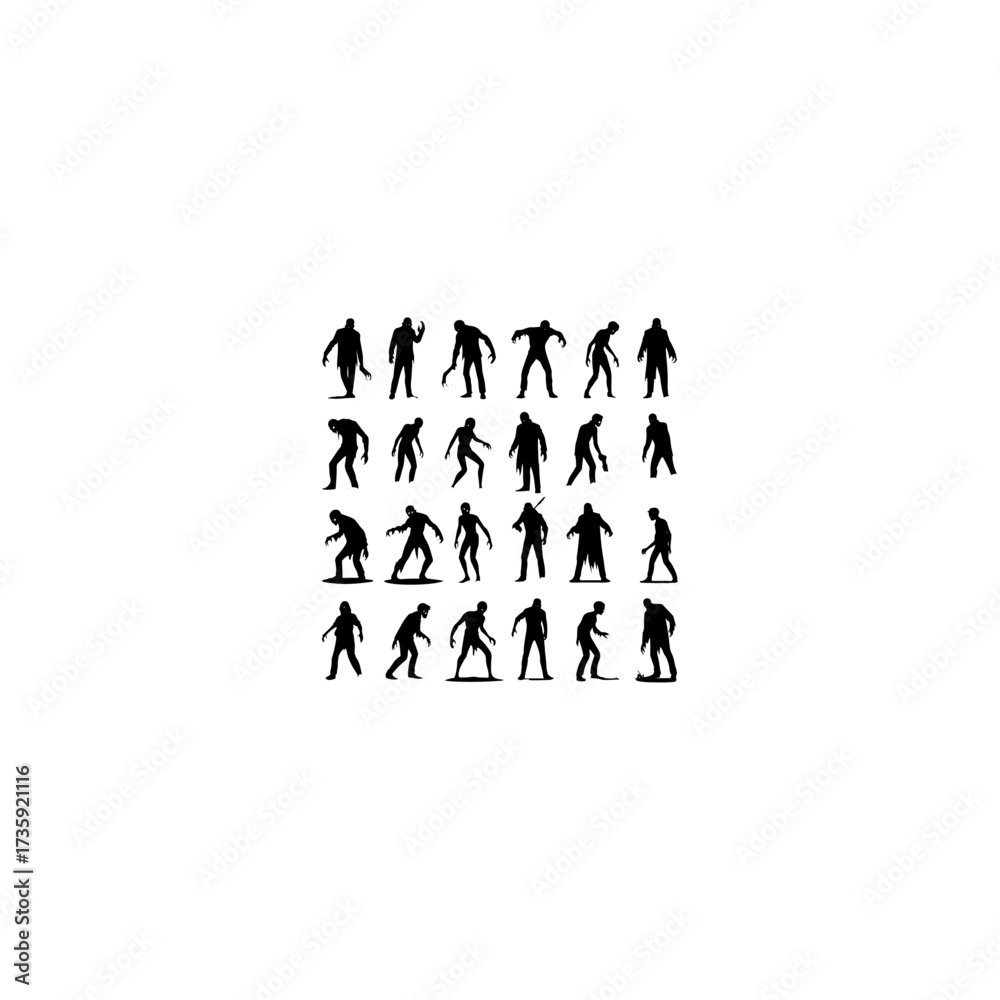 Obraz premium Group of scary zombie silhouette vectors for Halloween spooky decoration, horror wallpaper and undead monster design