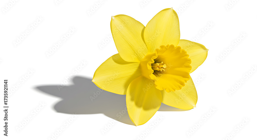 Fototapeta premium Vibrant Yellow Daffodil Flower with Shadow Isolated on White Background