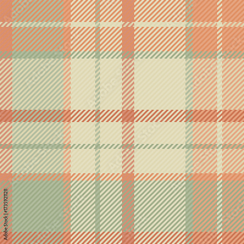 Newborn fabric plaid check, cosy seamless pattern textile. 2026 vector background tartan texture in light and orange colors.
