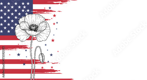 Happy Veterans Day with Poppy Flower, Illustration, Greeting Card, Thank You Veterans.