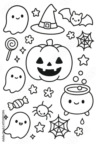 cartoon helloween icons set with funny faces collection vector illustration