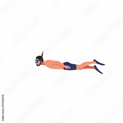 Minimalist Flat Illustration of Man Snorkeling and Swimming Underwater Sport Activity