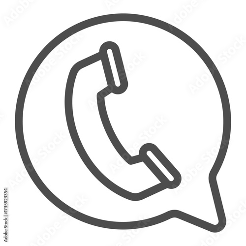 Dialog box bubble with telephone line icon, cyber monday concept. Vector graphics. Telephone receiver on window, popup sign on white background, outline style icon for mobile or web design.