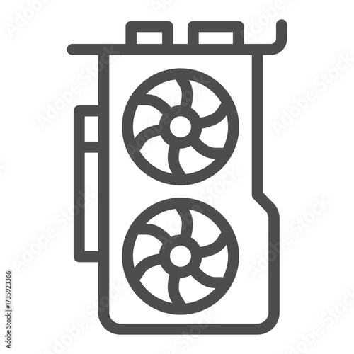 Gaming discrete videocard with two fans line icon, cyber monday concept. Vector graphics. Videocard for computer, tech sign on white background, outline style icon for mobile or web design.