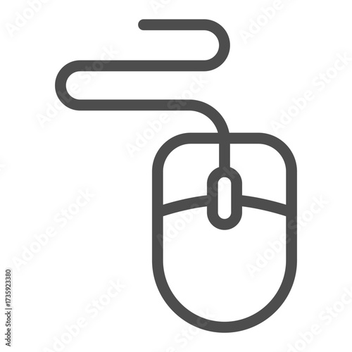 Mouse manipulator with wire line icon, cyber monday concept. Vector graphics. Computer mouse for office use, technology sign on white background, outline style icon for mobile or web design.