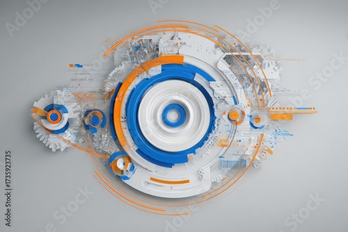 Artistic abstract graphic design composed of geometric shapes and circular elements