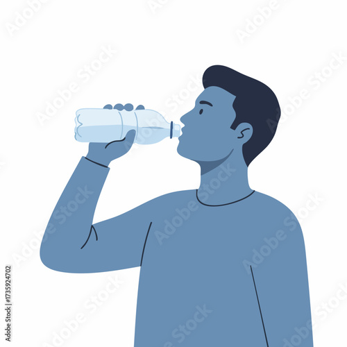 Modern Flat Style Illustration of Man Drinking Water from Plastic Bottle