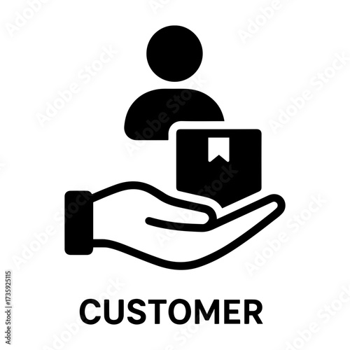 Customer assessment icon  Illustration of a customer icon showing a hand holding a package with a person