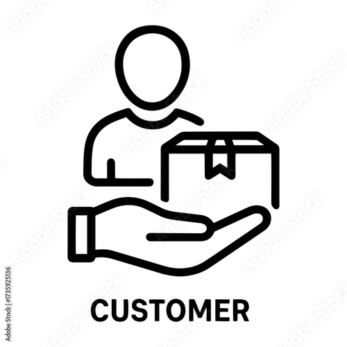 Customer assessment icon  Person icon holding a package in their hand representing customer service care