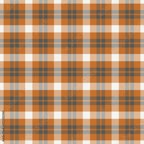 Seamless plaid pattern with orange, gray and white. Versatile for backgrounds, textiles, or design projects needing classic, cozy, and traditional elements.