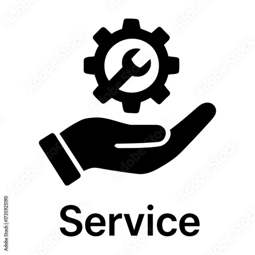 Customer assessment icon  Hand holding a gear with a wrench inside representing mechanical service work