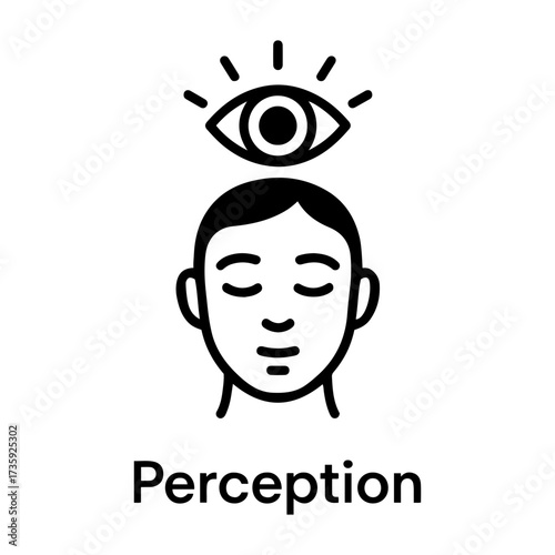Customer assessment icon vector Stylized depiction of a face with closed eyes and a floating eye above it.