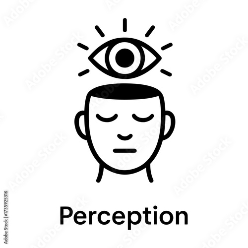 Customer assessment icon vector Illustration of a head with closed eyes and an eye above radiating light