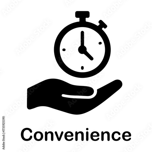 Customer assessment icon vector Hand holding a stopwatch with convenience text below in a simple design