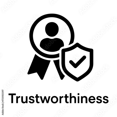 Customer assessment icon vector Icon depicting a person within a badge with a checkmark shield next to it