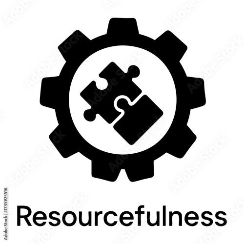 Customer assessment icon vector Illustration of a gear shape containing puzzle pieces inside a circular area