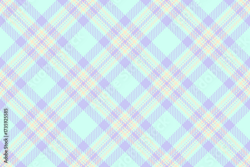 Pastel plaid pattern. Subtle diagonal tartan with lilac, mint,  cream hues. Ideal for backgrounds, textiles,  designs requiring a calming, soft texture.