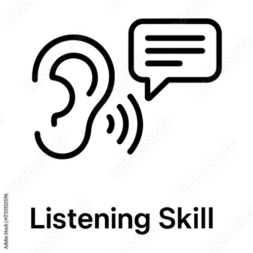 Customer assessment icon vector Illustration of an ear receiving sound waves with a speech bubble nearby