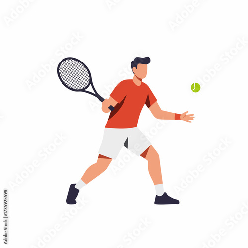 Flat Illustration Male Tennis Player Hitting Ball with Racket Sport