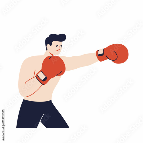 Flat Style Character Boxing Athlete Ready Punching Sport Illustration