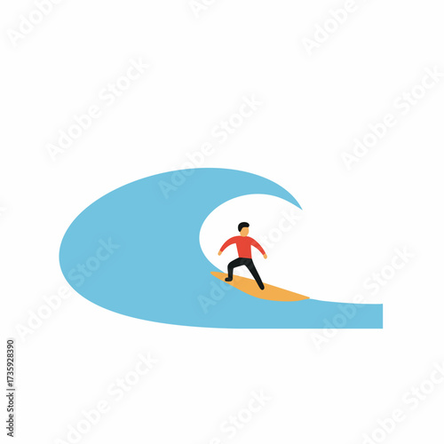 Flat Style Young Man Surfing Big Wave Illustration Graphic Asset