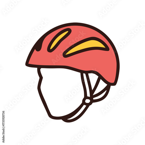 Red and yellow bicycle helmet icon