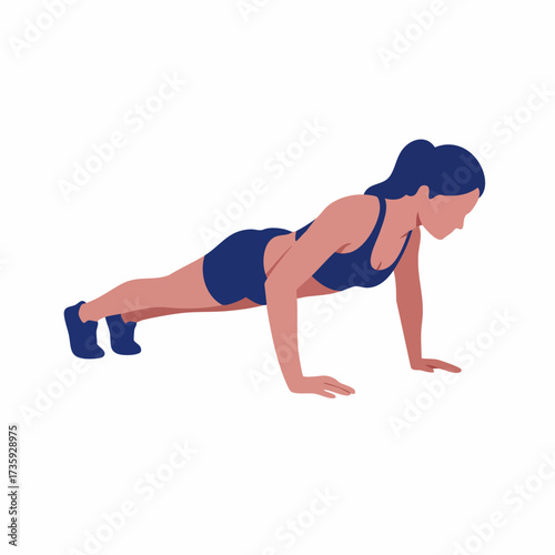 Flat Style Active Woman Doing Push Up Exercise Illustration