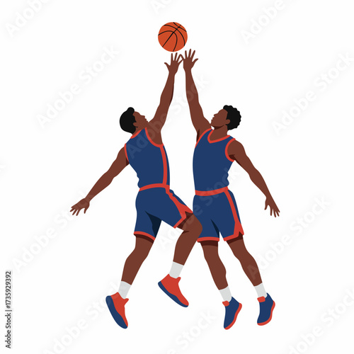 Minimalist Flat Illustration Two Basketball Player Jump for Ball Sport