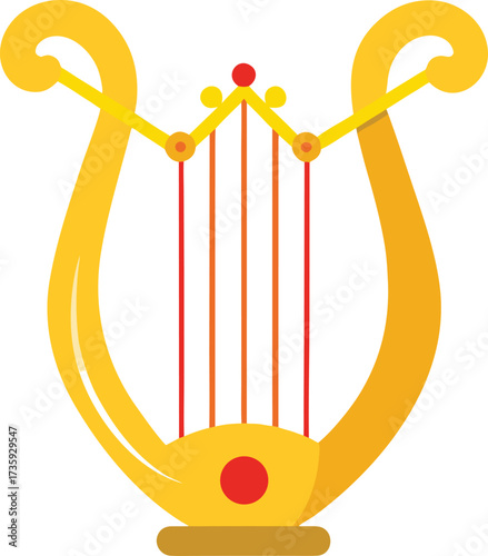 A golden harp with shimmering strings set against a clean white background.
