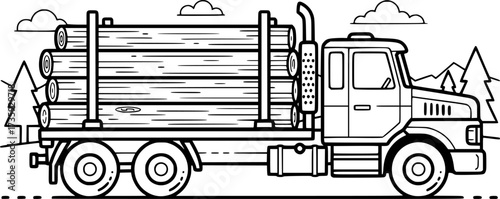 Log truck coloring page for kids and adults – fun and educational activity for creative expression