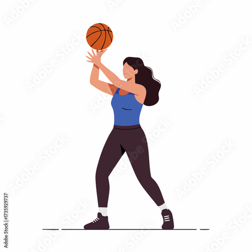 Minimalist Flat Style Athlete Woman Shooting Basketball Sport Illustration
