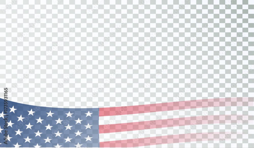 Obraz premium American waving flag isolated on transparent background with copy space. Vector