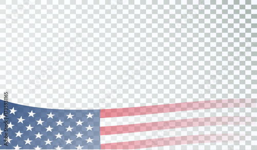 American waving flag isolated on transparent background with copy space. Vector