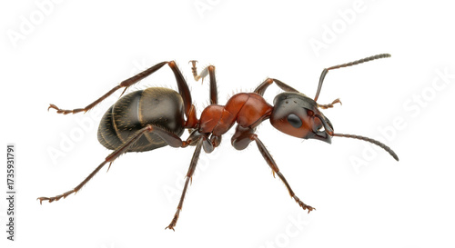 Isolated brown and black ant standing, detailed macro insect photo showcasing nature's resilience