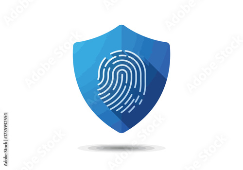 Blue shield icon with a white fingerprint, symbolizing biometric security, authentication, and data protection.