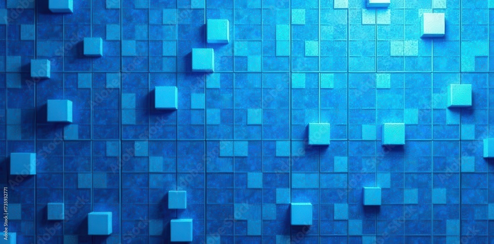 Fototapeta premium Abstract blue square grid pattern with white markers , motif, grid