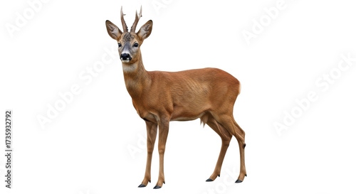 Quadro su tela Isolated roe deer standing alert and cautious looking at camera outside in natur