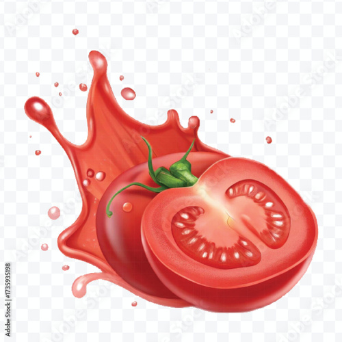 realistic 3d red tomato juice or ketchup sauce splashes in different style isolated on transparent background