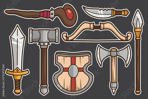 set of weapon medieval good for sticker, badge, element design, print design, etc