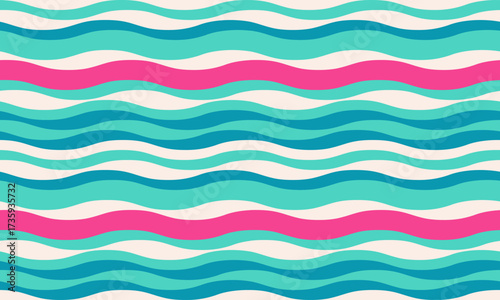 Vibrant wavy stripes in teal, blue, and pink create a cheerful, summery pattern.
