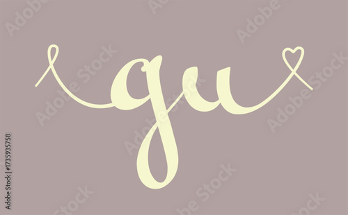 GU initial wedding monogram calligraphy vector illustration. Hand drawn lettering g and u love logo design for valentines day poster, greeting card