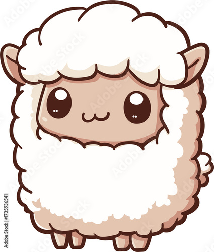 Cute lamb character with innocent expression. Adorable baby sheep drawing on transparent background for kid design.