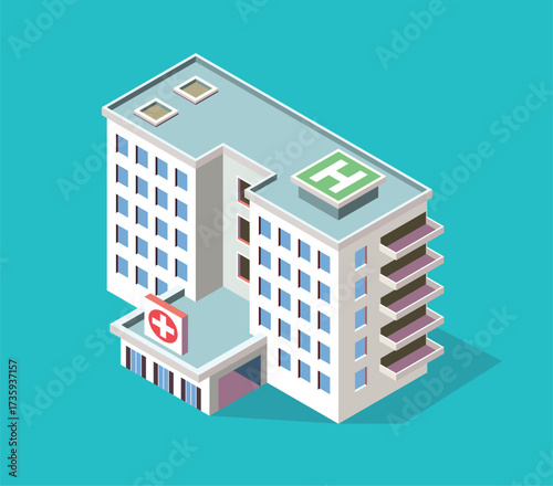 Isometric Hospital Building Vector Illustration