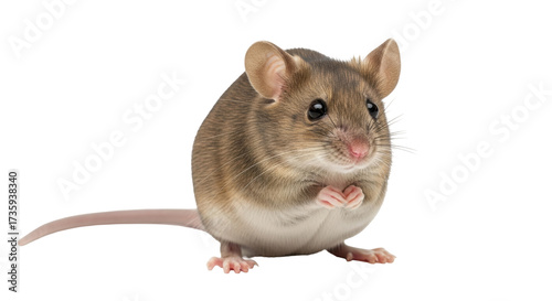 Tableau sur toile Isolated cute deer mouse sitting up and resting its paws, adorable brown rodent