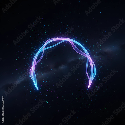 Glowing purple‑blue arc floating in dark space.